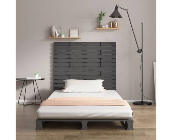Tăblie de pat pentru perete, gri, 141x3x91,5 cm, lemn masiv pin, 3 image