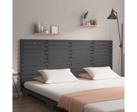 Tăblie de pat pentru perete, gri, 156x3x91,5 cm, lemn masiv pin