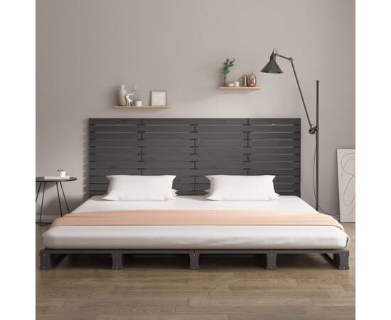 Tăblie de pat pentru perete, gri, 166x3x91,5 cm, lemn masiv pin, 3 image