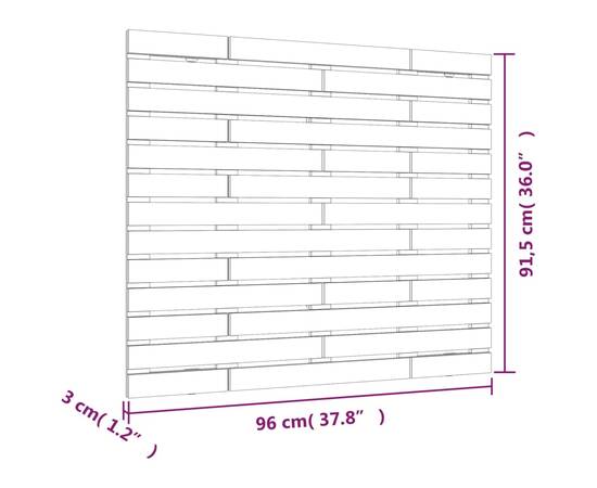 Tăblie de pat pentru perete, gri, 96x3x91,5 cm, lemn masiv pin, 8 image