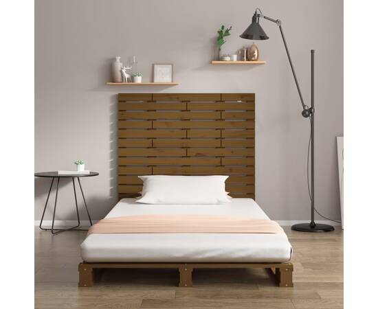 Tăblie de pat pentru perete, maro miere, 141x3x91,5 cm lemn pin, 3 image