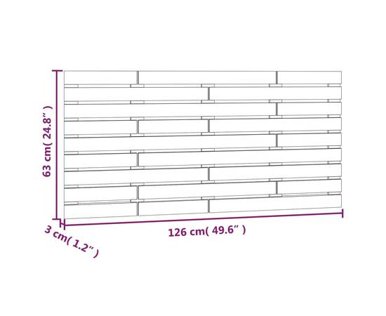 Tăblie de pat pentru perete, negru, 126x3x63 cm, lemn masiv pin, 8 image