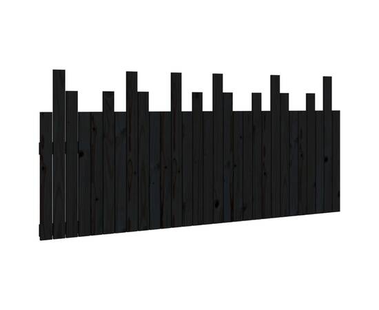 Tăblie de pat pentru perete, negru, 185x3x80 cm, lemn masiv pin, 2 image