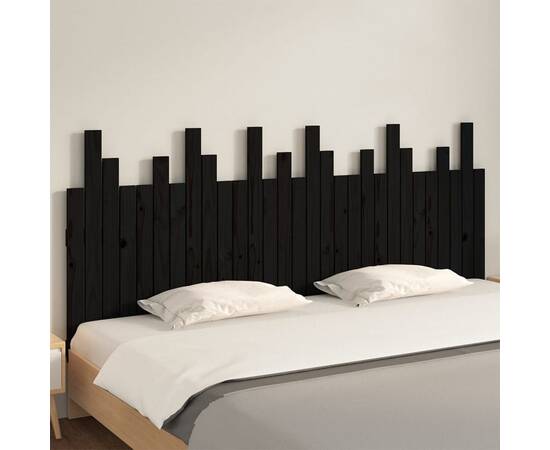 Tăblie de pat pentru perete, negru, 185x3x80 cm, lemn masiv pin, 3 image