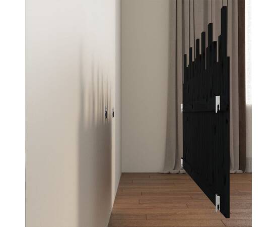 Tăblie de pat pentru perete, negru, 185x3x80 cm, lemn masiv pin, 6 image
