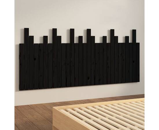 Tăblie de pat pentru perete, negru, 185x3x80 cm, lemn masiv pin, 4 image