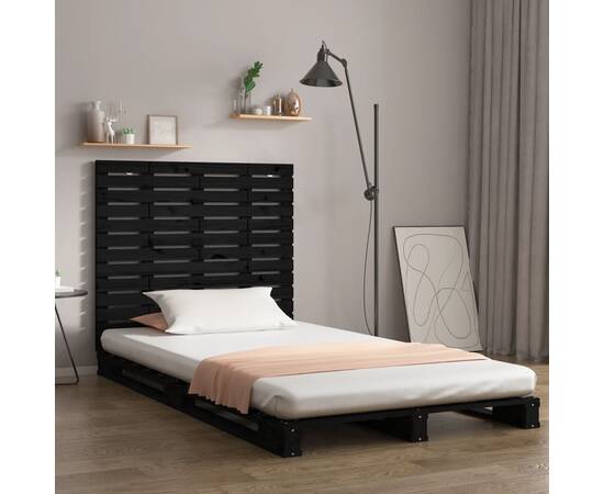 Tăblie de pat pentru perete, negru, 81x3x91,5 cm lemn masiv pin