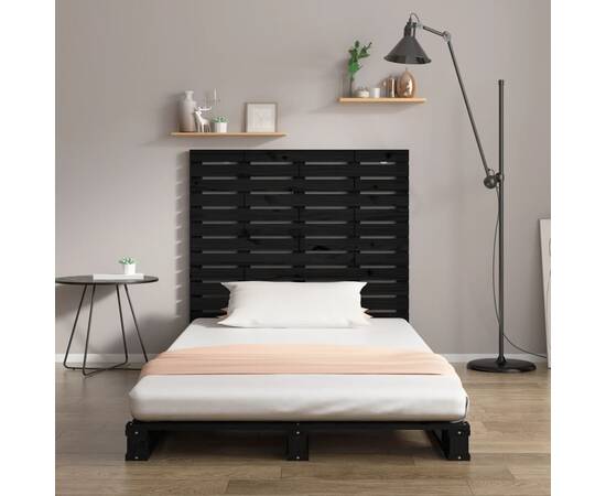 Tăblie de pat pentru perete, negru, 81x3x91,5 cm lemn masiv pin, 3 image