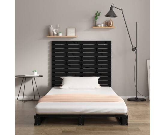 Tăblie de pat pentru perete, negru, 96x3x91,5 cm lemn masiv pin, 3 image