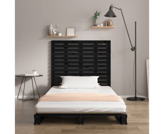 Tăblie de pat pentru perete, negru 126x3x91,5 cm lemn masiv pin, 3 image