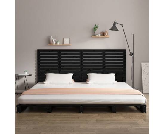 Tăblie de pat pentru perete, negru 166x3x91,5 cm lemn masiv pin, 3 image