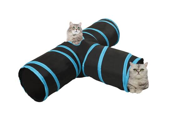 Tunel pentru pisici 3 căi, negru și albastru, 90 cm, poliester, 2 image