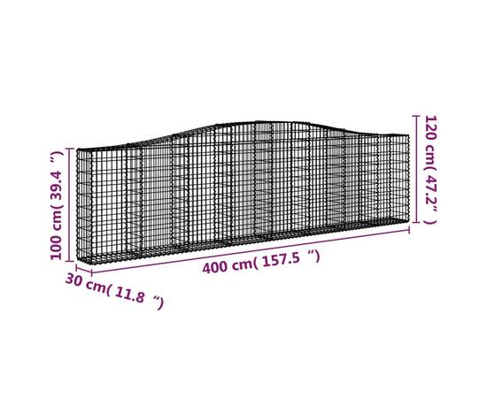 Coș gabion arcuit 400x30x100/120 cm fier galvanizat, 5 image