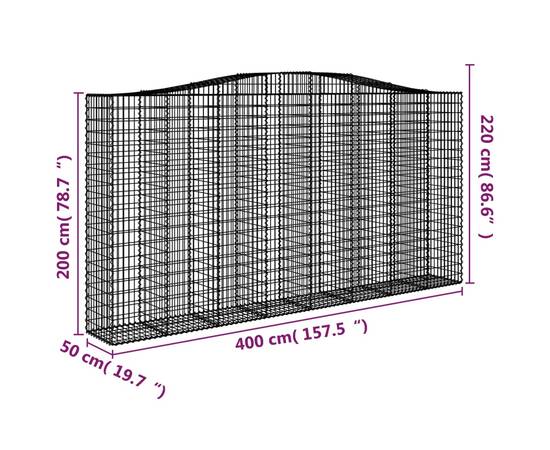 Coș gabion arcuit 400x50x200/220 cm fier galvanizat, 5 image