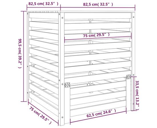 Compostor, negru, 82,5x82,5x99,5 cm, lemn masiv de pin, 10 image