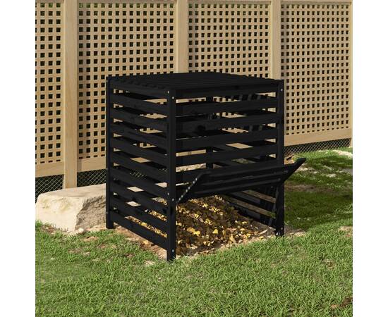 Compostor, negru, 82,5x82,5x99,5 cm, lemn masiv de pin, 3 image