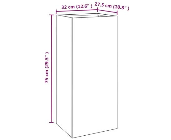 Jardinieră, gri, 32x27,5x75 cm, oțel corten, 8 image