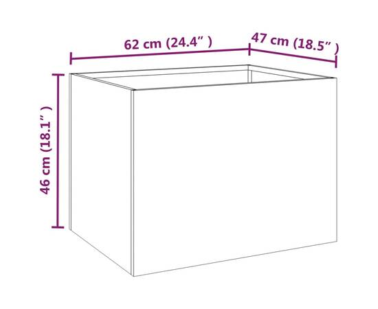 Jardinieră, gri, 62x47x46 cm, oțel corten, 8 image