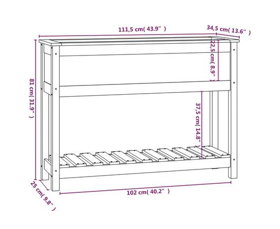 Jardinieră cu raft, 111,5x34,5x81 cm, lemn masiv de pin, 8 image