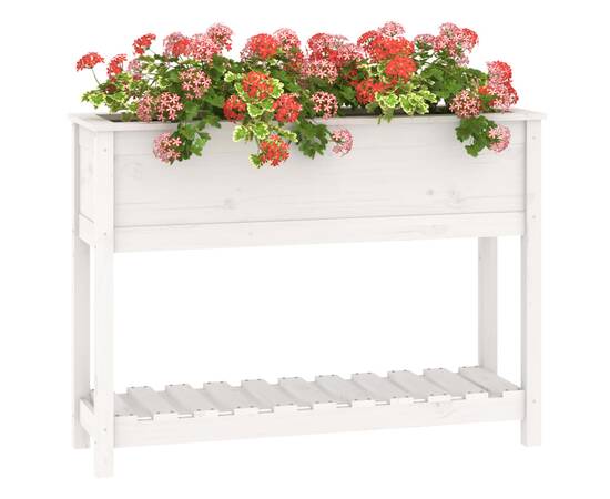 Jardinieră cu raft, alb, 111,5x34,5x81 cm, lemn masiv de pin, 4 image