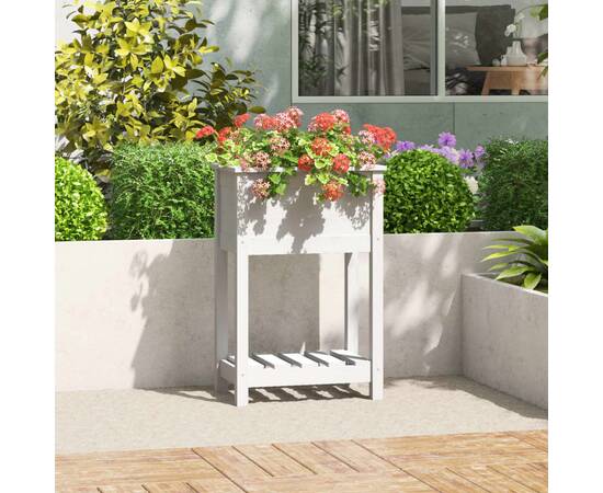 Jardinieră cu raft, alb, 54x34,5x81 cm, lemn masiv de pin