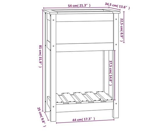 Jardinieră cu raft, alb, 54x34,5x81 cm, lemn masiv de pin, 8 image