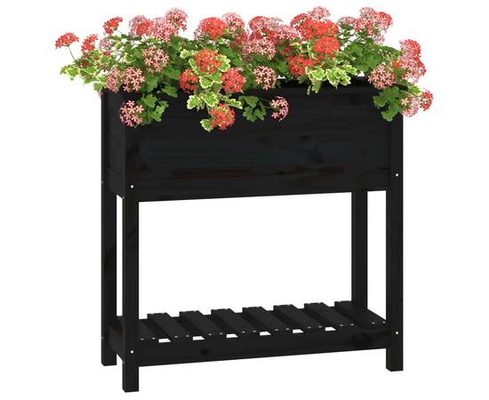 Jardinieră cu raft, negru, 82,5x34,5x81 cm, lemn masiv de pin, 4 image