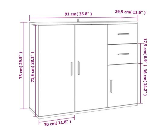 Servantă, stejar maro, 91x29,5x75 cm, lemn prelucrat, 11 image