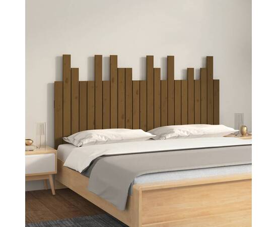 Tăblie de pat de perete maro miere 146,5x3x80 cm lemn masiv pin