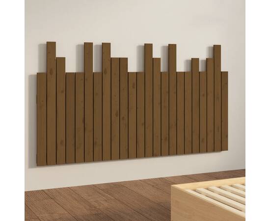 Tăblie de pat de perete maro miere 146,5x3x80 cm lemn masiv pin, 4 image
