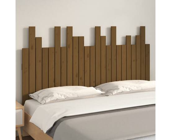 Tăblie de pat de perete maro miere 146,5x3x80 cm lemn masiv pin, 3 image