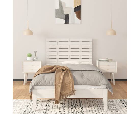 Tăblie de pat pentru perete, alb, 81x3x63 cm, lemn masiv pin, 3 image