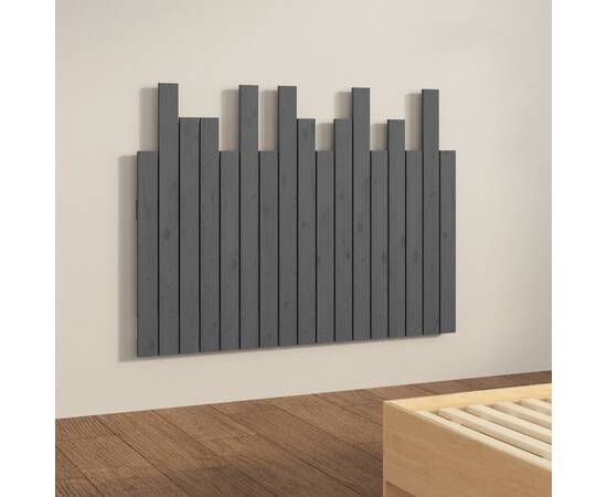 Tăblie de pat pentru perete, gri, 108x3x80 cm, lemn masiv pin, 4 image