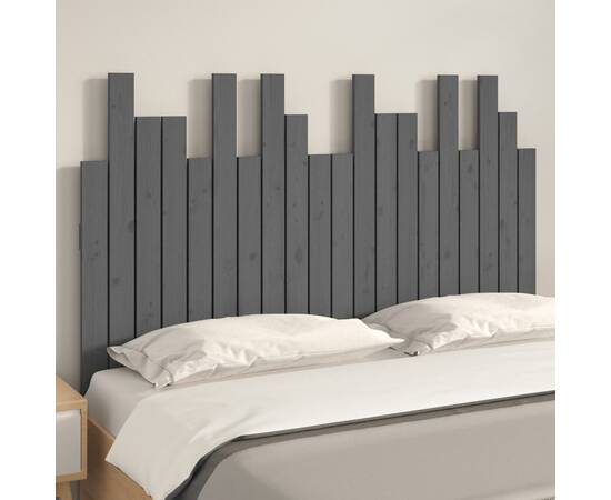 Tăblie de pat pentru perete, gri, 127,5x3x80 cm, lemn masiv pin, 3 image