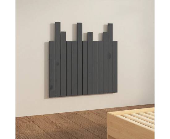 Tăblie de pat pentru perete, gri, 82,5x3x80 cm, lemn masiv pin, 4 image