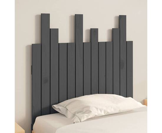 Tăblie de pat pentru perete, gri, 82,5x3x80 cm, lemn masiv pin, 3 image