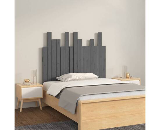 Tăblie de pat pentru perete, gri, 95,5x3x80 cm, lemn masiv pin
