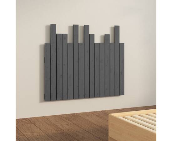 Tăblie de pat pentru perete, gri, 95,5x3x80 cm, lemn masiv pin, 4 image