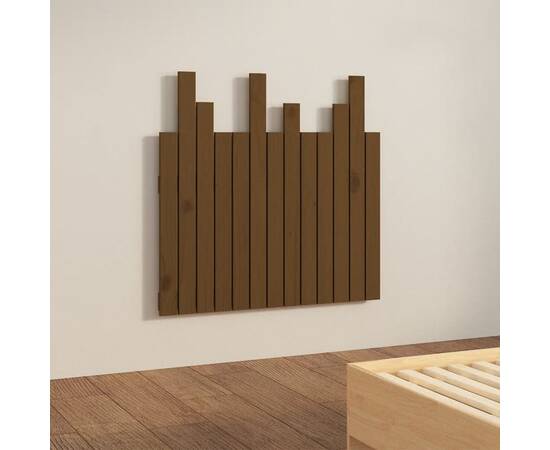 Tăblie de pat pentru perete, maro miere, 82,5x3x80 cm, lemn pin, 4 image