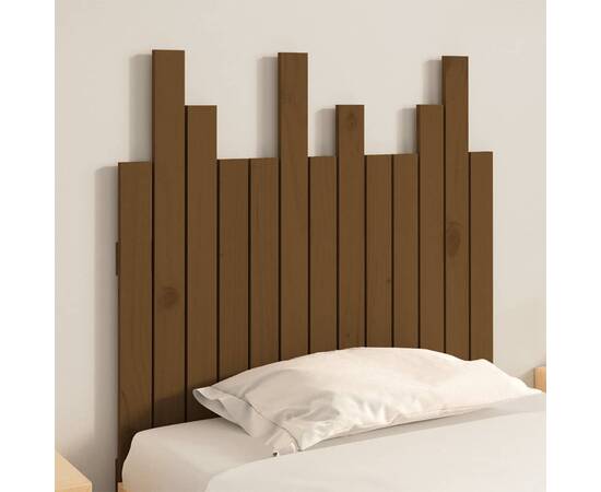 Tăblie de pat pentru perete, maro miere, 82,5x3x80 cm, lemn pin, 3 image