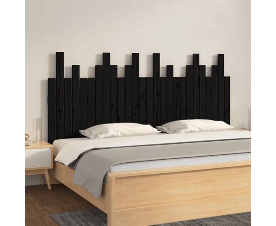 Tăblie de pat pentru perete, negru, 166x3x80 cm, lemn masiv pin