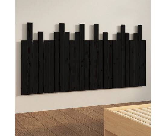 Tăblie de pat pentru perete, negru, 166x3x80 cm, lemn masiv pin, 4 image