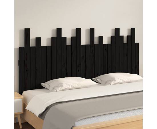 Tăblie de pat pentru perete, negru, 166x3x80 cm, lemn masiv pin, 3 image