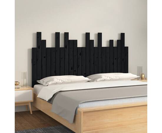 Tăblie de pat pentru perete, negru 146,5x3x80 cm lemn masiv pin