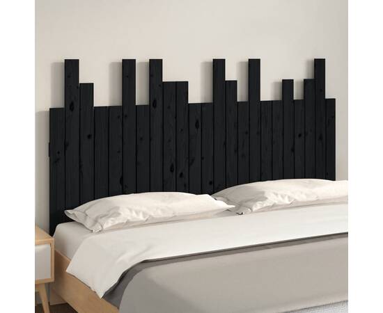 Tăblie de pat pentru perete, negru 146,5x3x80 cm lemn masiv pin, 3 image