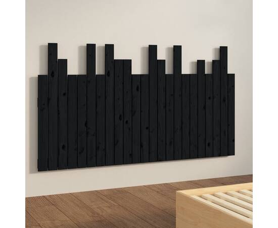 Tăblie de pat pentru perete, negru 146,5x3x80 cm lemn masiv pin, 4 image
