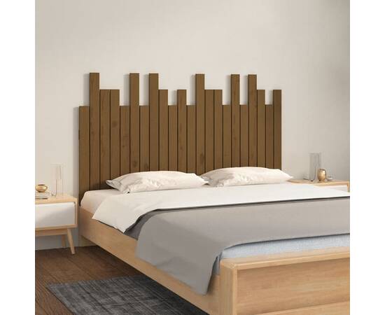 Tăblie pat pentru perete, maro miere 140x3x80 cm lemn masiv pin