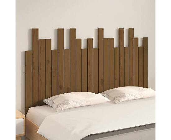Tăblie pat pentru perete, maro miere 140x3x80 cm lemn masiv pin, 3 image