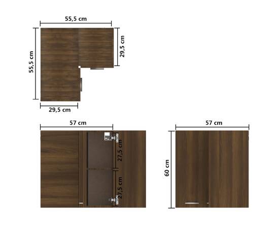 Dulap de colț suspendat, stejar maro, 57x57x60 cm, lemn, 9 image