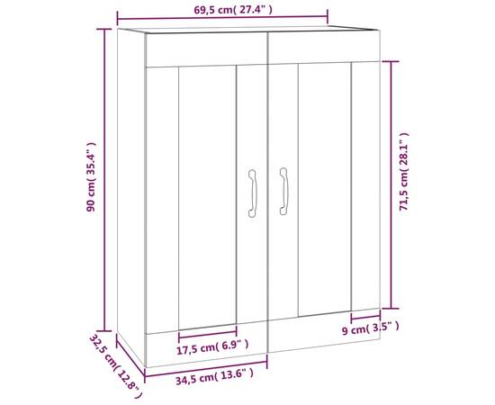 Dulap de perete suspendat, alb extralucios, 69,5x32,5x90 cm, 10 image